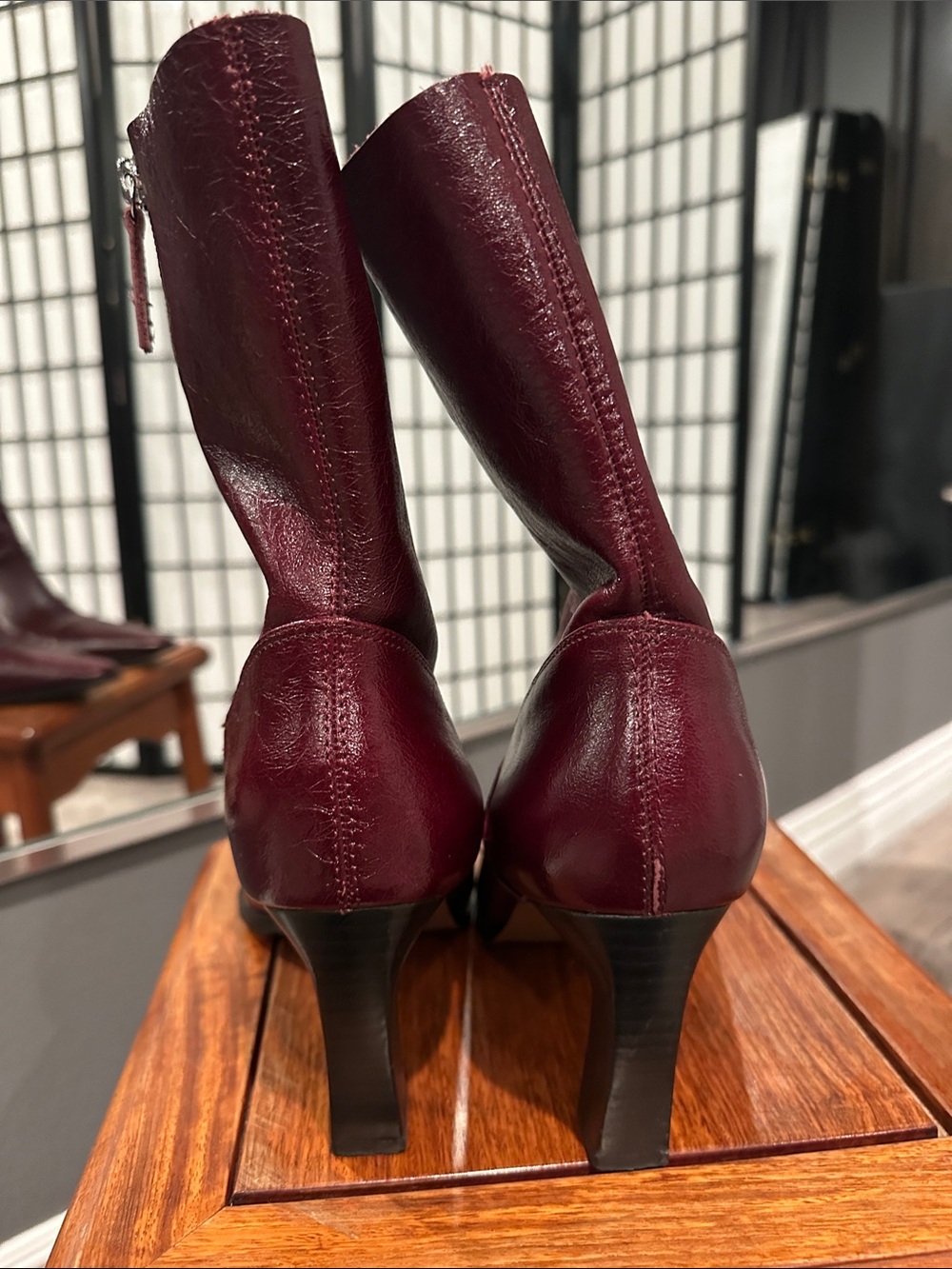 ASOS Wine Pointed Toe Mid-Calf Heeled Boots - Picture 3 of 7